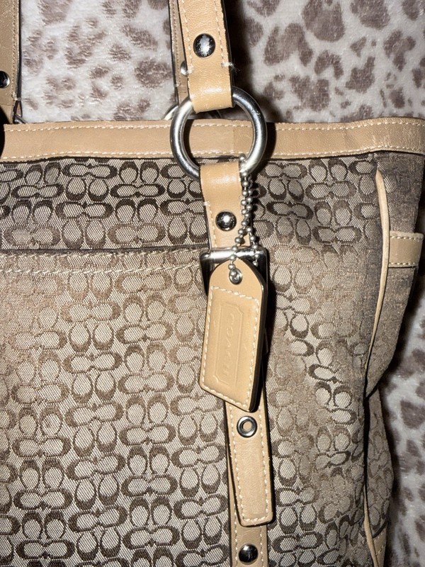 Coach Signature Monogram Zip Tote Shoulder Bag Brown/Beige Silver Charm gallery