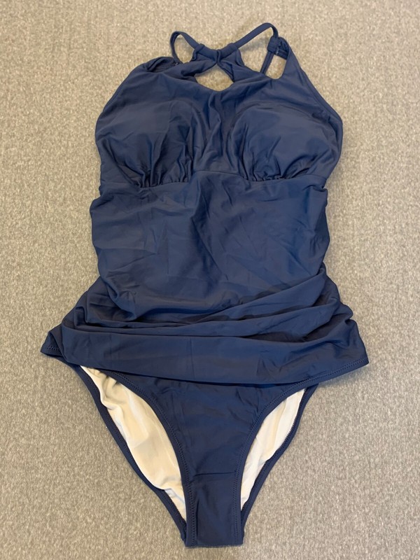 Cupshe One Piece Swimsuit Women size Large Slate Blue Side Shirred Tummy Control