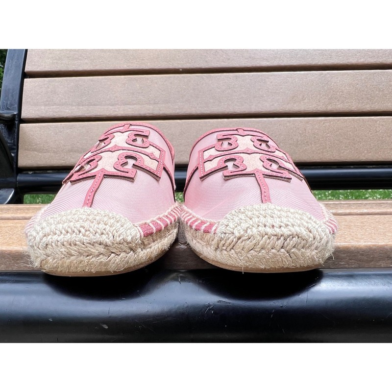 Tory Burch Ines Mesh Espadrille Flats Womens 10 Pink Logo Slip On Shoes LNWT gallery