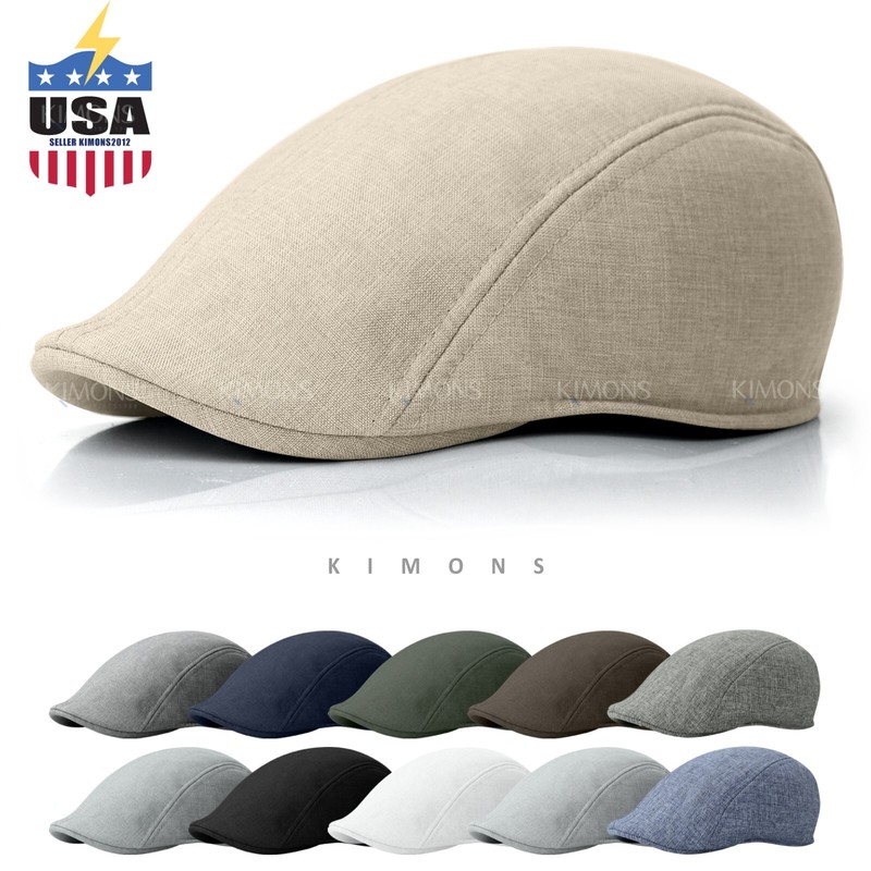 Summer Linen Plain Newsboy Gatsby Cap Ivy Hat Golf Driver Mens Flat Cabbie I