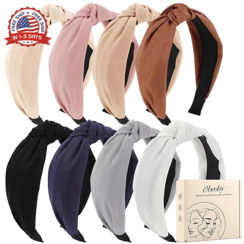 obeoby 8Pcs Headbands for Women, Fashion Knotted Headband Brown Series Wide Hair