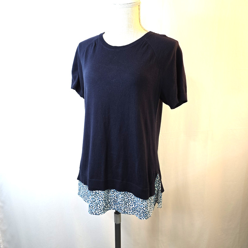 LOFT by Ann Taylor Navy Blue Short Sleeve Light Sweater Size Small Double Layer