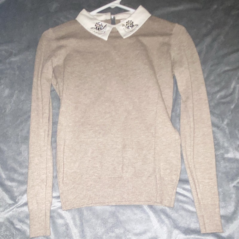 Vela Milano Beige Knit Collared Embellished Pullover Sweater Juniors S