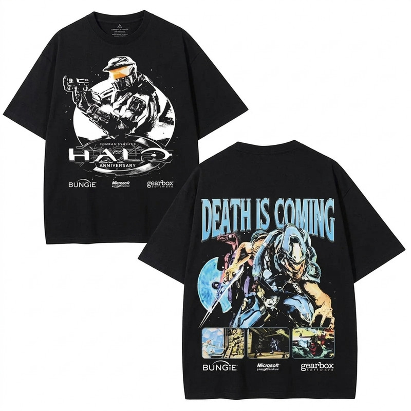 Halo 2 Vintage Y2K Classic Collar Casual Graphic T Shirt