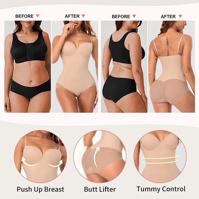 Women Fajas Shapewear Firm Tummy Control Body Shaper With Built-in Bra Bodysuit gallery