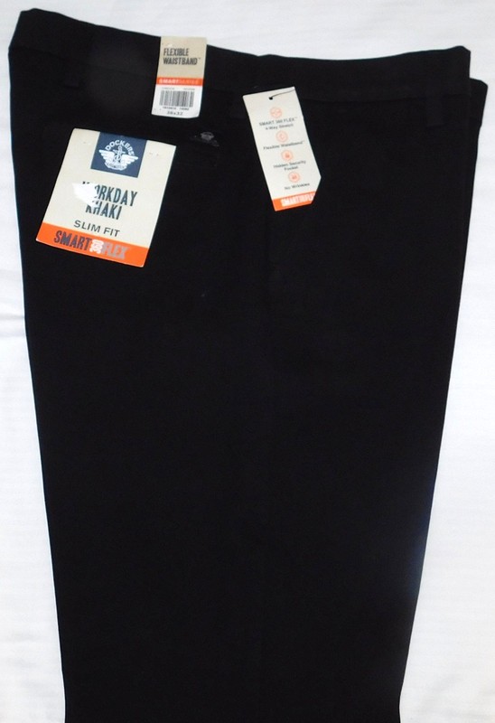 DOCKERS Workday Khaki Slim Fit Pants 360 4 Way Stretch Flexible Waistband Black