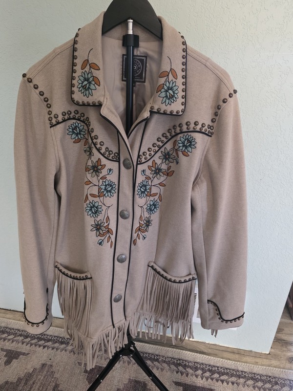 DOUBLE D RANCH Bentgrass Embroidered Flowers-Fringe-studs Jacket | Western 1X