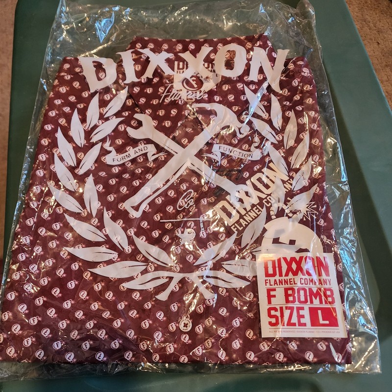 Dixxon F Bomb Shirt Womens Large Red Burgandy All Over Print Party