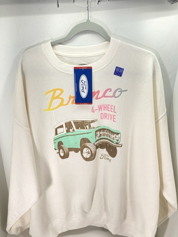 Ford Bronco Sweatshirt Women Size XL Ivory Crew Neck Long Sleeve Pullover NWT