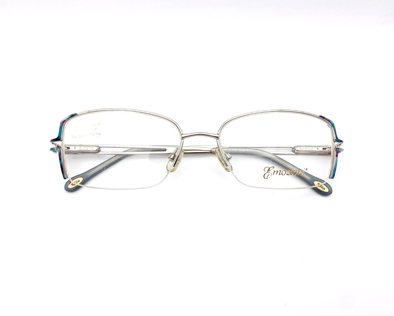 Vintage Safilo Emozioni Eyeglasses | Semi-Rim Silver Mosaic Inlay Temples