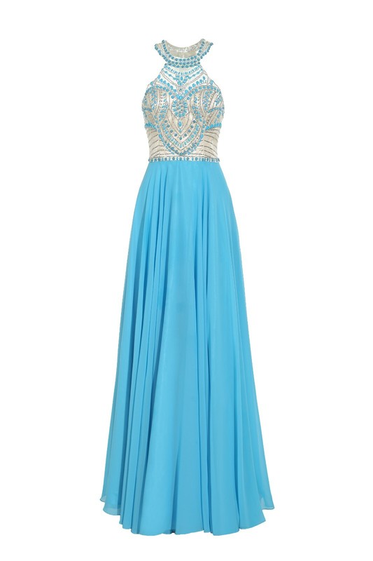 SHEER Embroidery Open Back Rhinestone Long Evening Gown prom dress