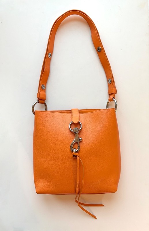Rebecca Minkoff Megan Small Feed Bag In Monarch Pebbled Leather Crossbody Orange