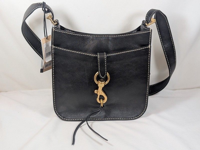 Rebecca Minkoff Megan Feed Bag Black Leather Crossbody Gold Hardware NWT