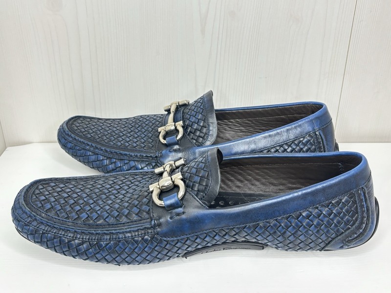 Ferragamo Parigi Dark Blue Gancini Bit Leather Driver/Loafer, 11D, No Insoles gallery