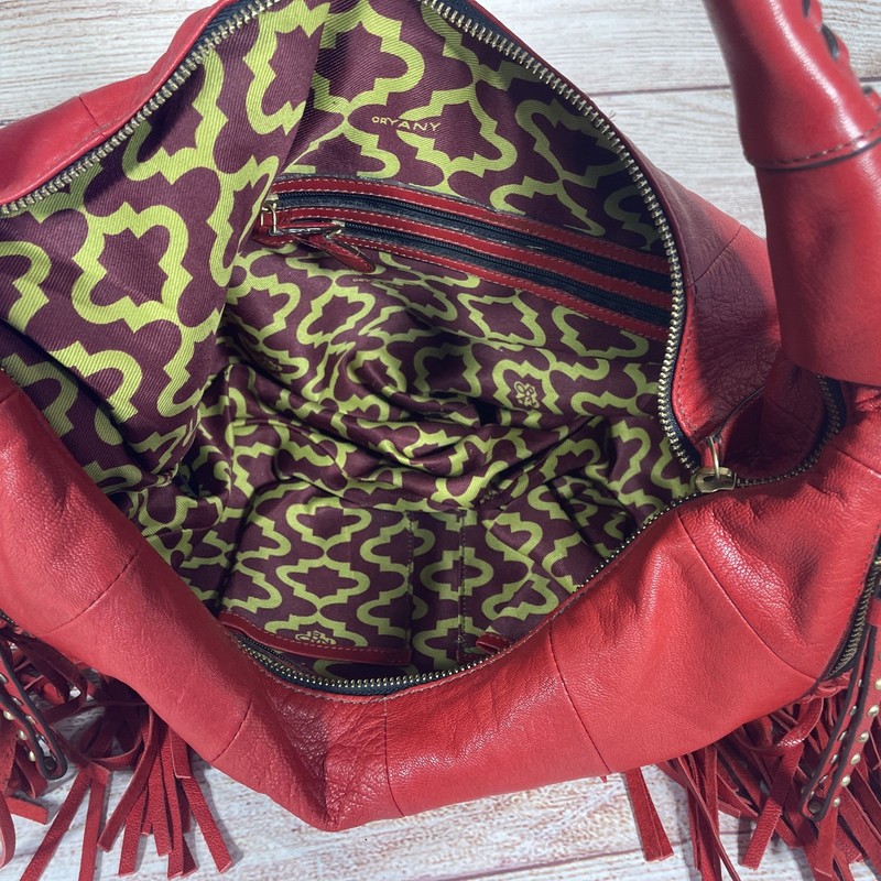 OrYANY Angie Red Leather Fringed Hobo Shoulder Bag RARE PRISTINE gallery