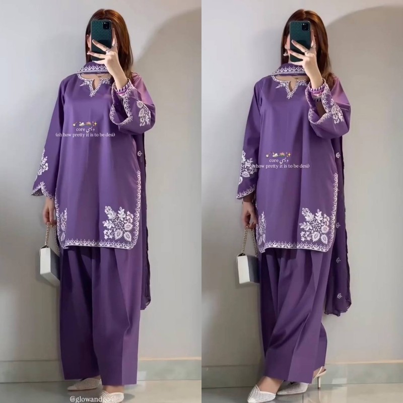 Fancy Roman Cotton Salwar Kameez With Dupatta For Organza Dupatta For Women