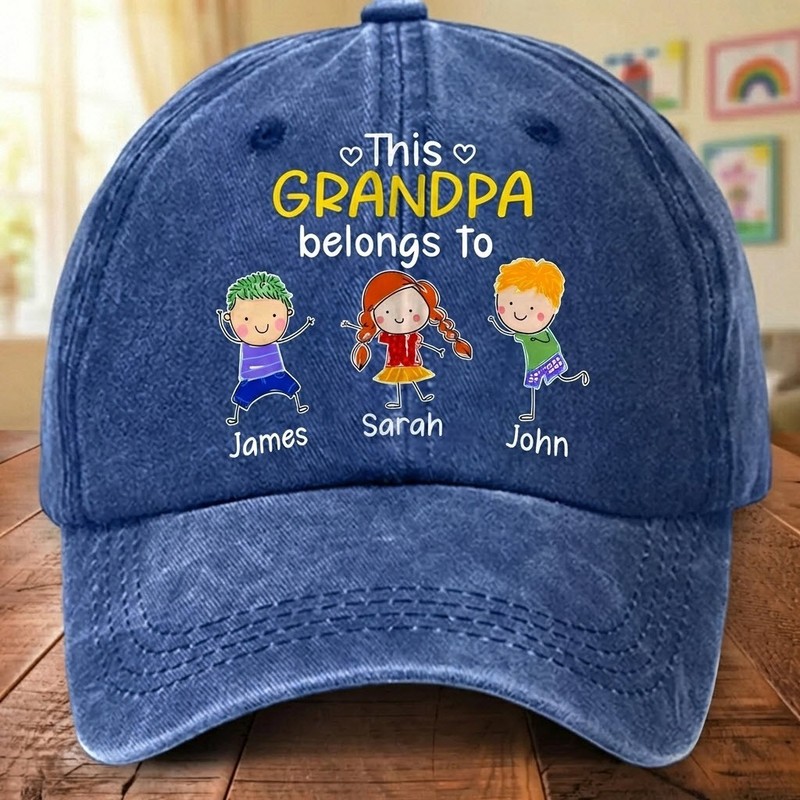 Personalized This Grandpa Belongs To Denim Hat Custom Grandkids Fathers Gift Dad gallery