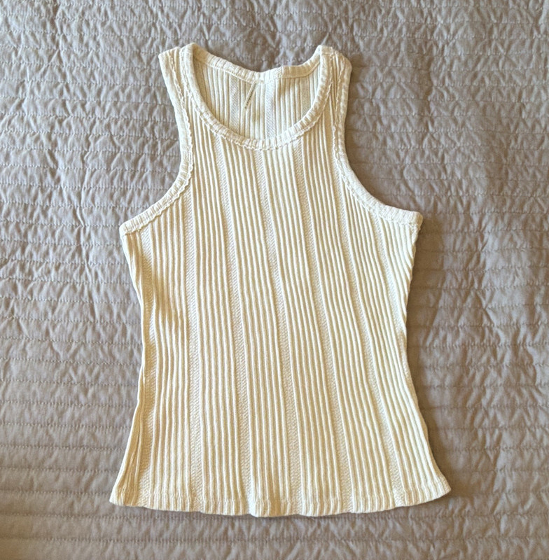 Anthropologie Ribbed Knit Cotton Tank Top Scoop Neck Wide Strap Ivory XS