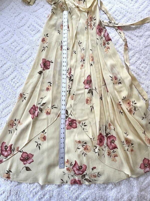 Reformation Yellow Floral Wrap Dress XS Good Condition (See Description) gallery