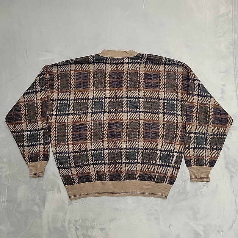 Vintage Florence Tricot Cardigan Sweater Men XL Plaid Wool Blend Made in Italy gallery