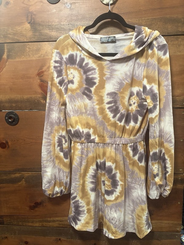 Maverick The Collection Tie Dye Longsleeve Hoodie Dress Beach Wear Size Medium