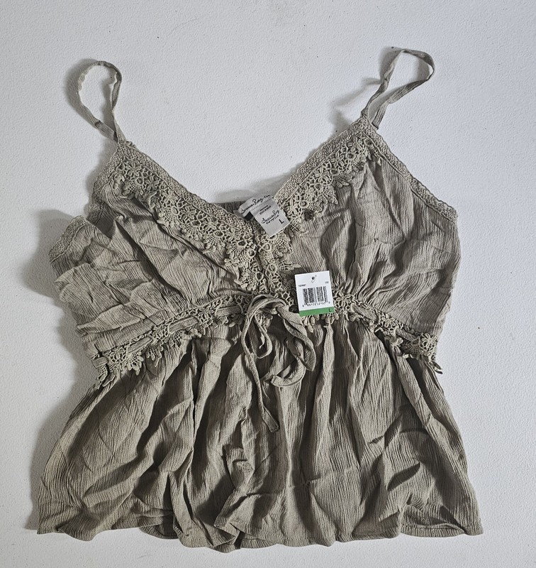 American Rag Sage Green Floral Lace Ruffle Strapy Tank Women’s Large NEW