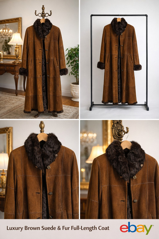 Vintage Genuine Leather Fur-Lined Shearling Style Coat – Size 42 EU / US 10–12