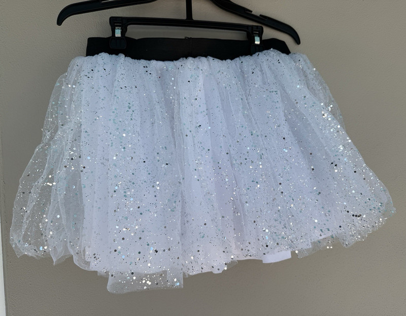 White Glitter Tulle Tutu Skirt Adult One Size Angel Ice Princess Halloween Costu
