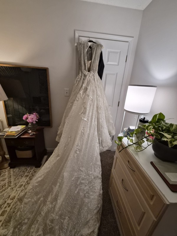 Milla Nova Ivory Ball Gown V-Neck Lace Beaded Sequin Train Wedding Dress 4/6/8 gallery