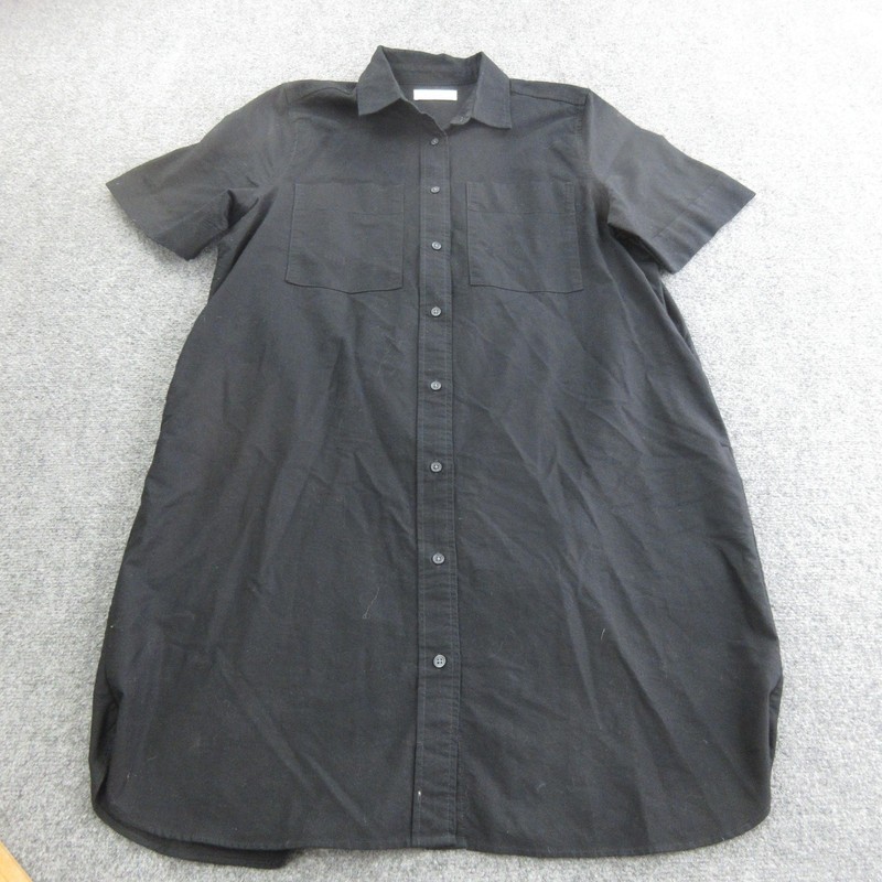 Everlane Dress Womens L Black Organic Cotton Shirt Short Sleeve Pockets Casual