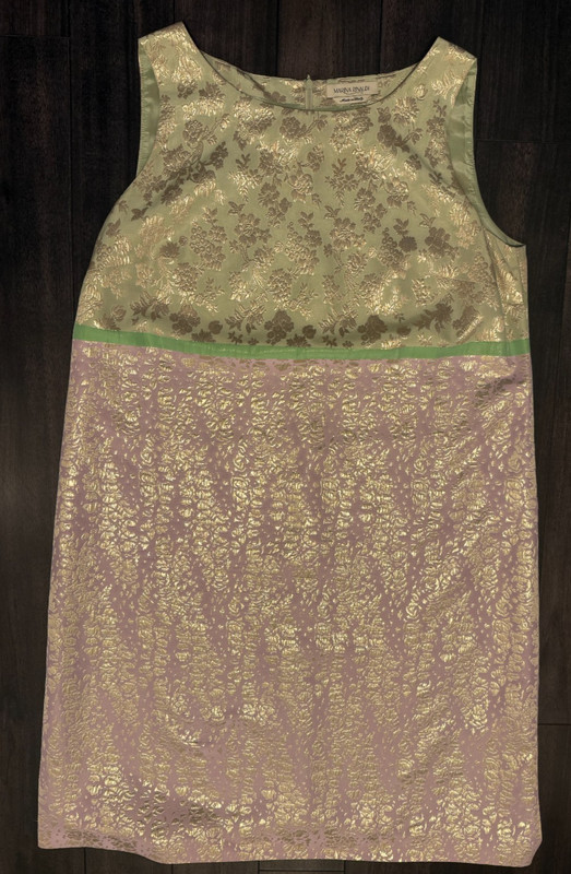 Marina Rinaldi Light Green Pink Gold Jacquard Sleeveless Shift Dress SZ 16 gallery