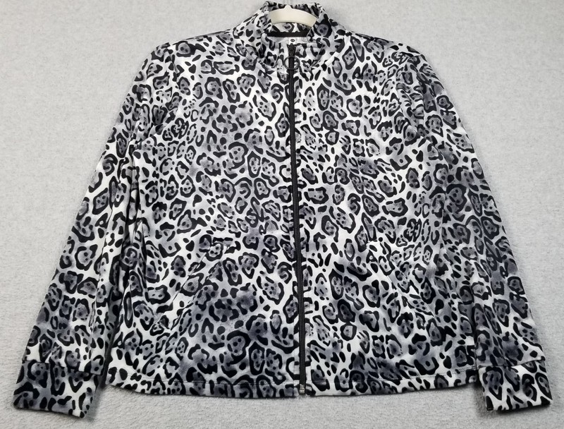 Leo & Nicole Jacket Womens Small Petite PS Black Gray Leopard Velour Long Sleeve