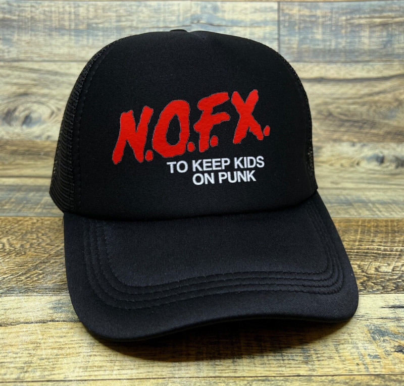 NOFX To Keep Kids On Punk Unisex Trucker Hat Black Snapback Heavy Metal Cap