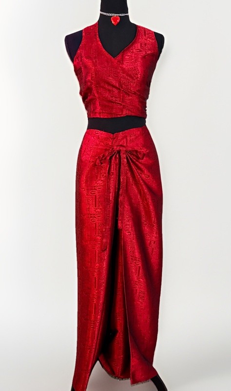 Thailand red wrap set, adjustable tie on the back & wraps around as pants/skirt.