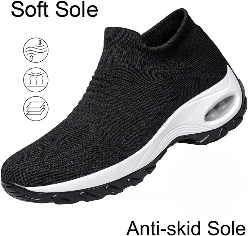 Fujian Walking Slip on Mesh Platform Air Cushion Sneaker Black 6US/37