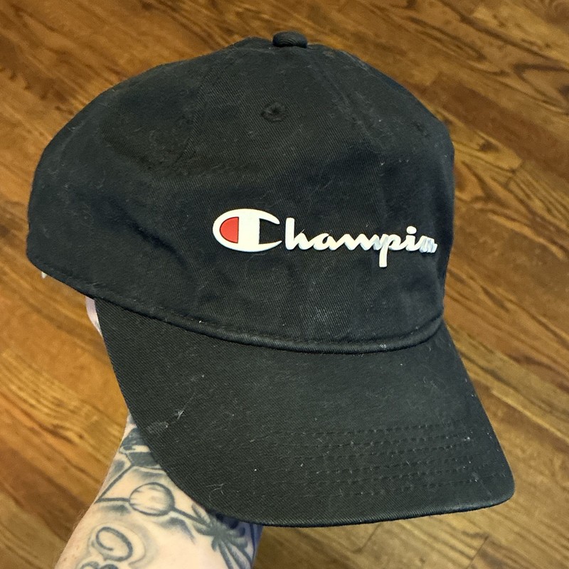 Champion Black Logo Adjustable Baseball Cap Hat Men’s One Size