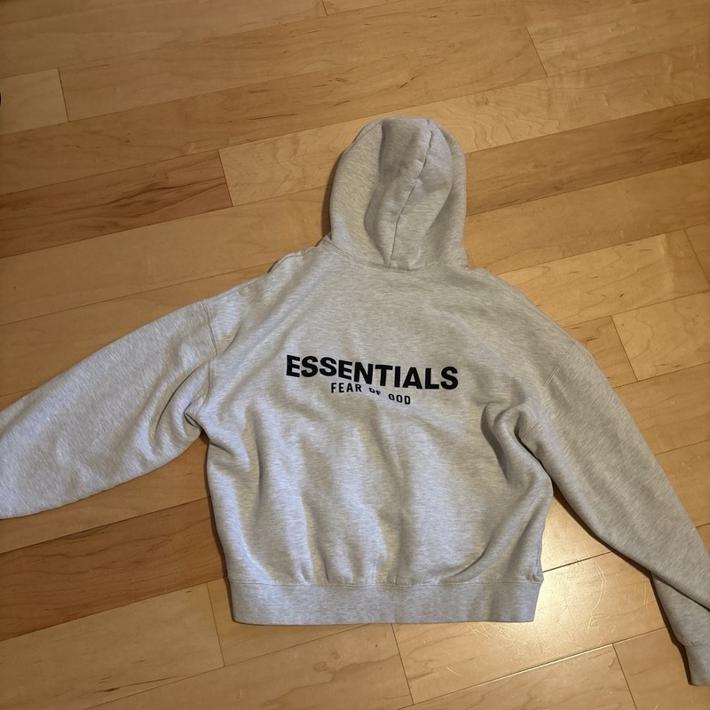 Essentials Fear of God Men's Gray Fleece Pullover Hoodie Logo Pockets Size M gallery