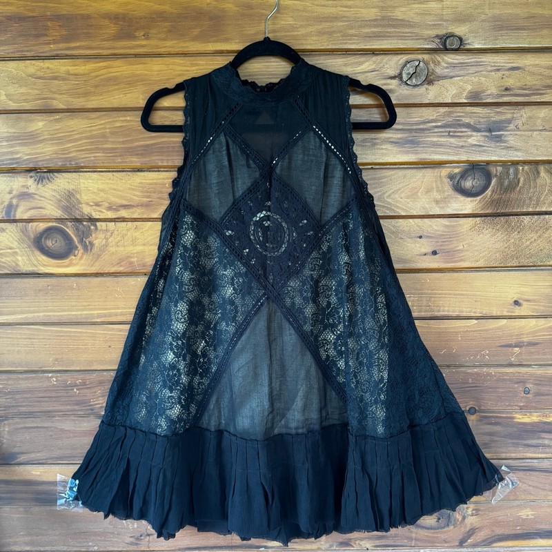 Free People Angel Lace Coquette Cotton RawHem Mini Babydoll Dress Size Small