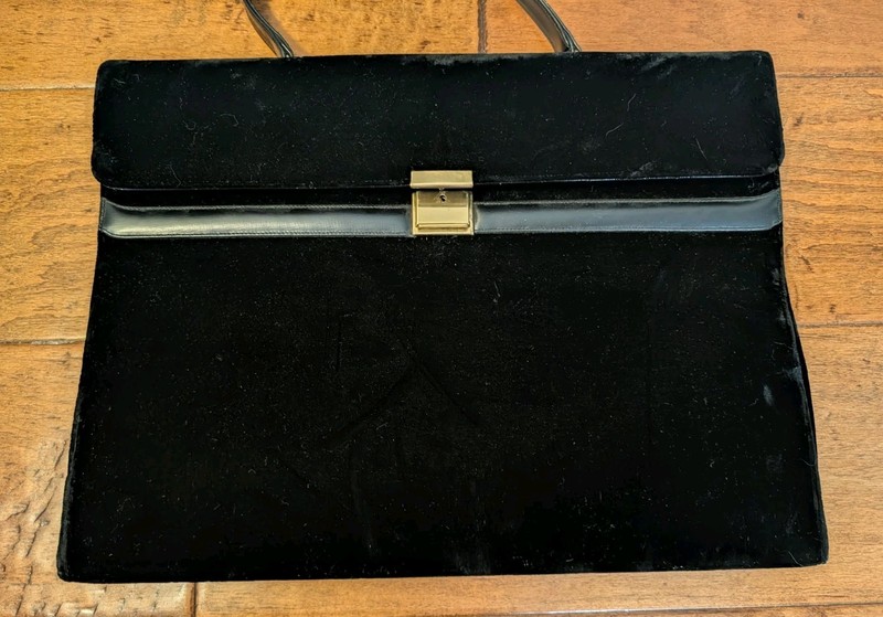 Vintage GRETA Black Velvet Tote Handbag Purse 15" Wide Flat Mid Century Elegant gallery