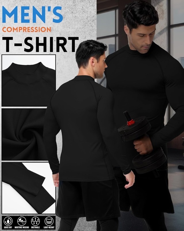 Men's Thermal Underwear T-Shirt Compression Long Sleeve Gym Athletic Base Layer gallery