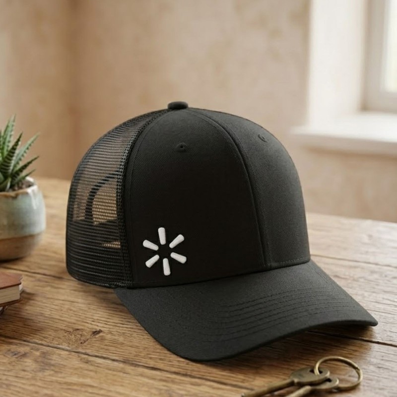 Walmart Spark Logo Embroidered Trucker Hat Black Mesh Back