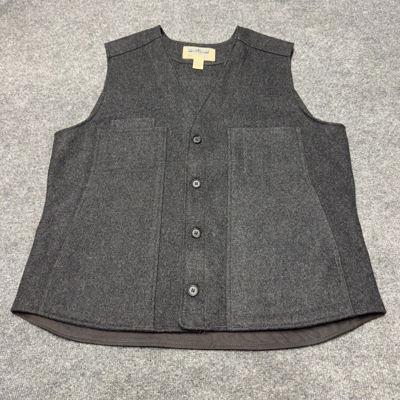 Stormy Kromer 100% Wool Button Vest Charcoal Gray Men XL USA Mackinaw Style