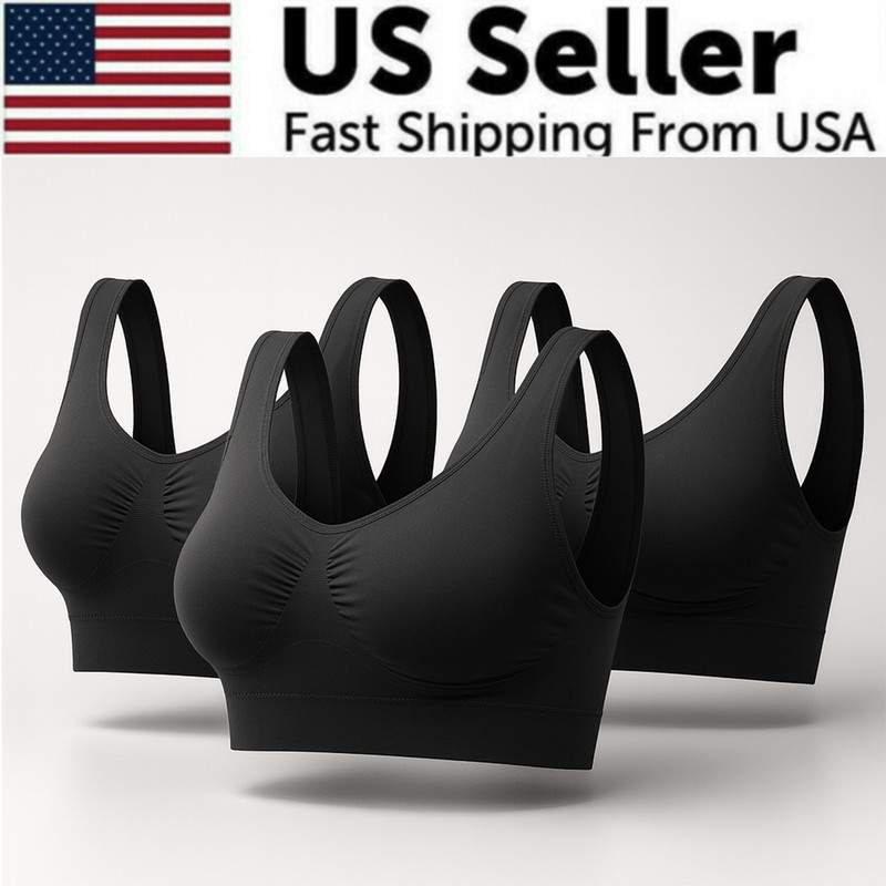 Sport Bras Seamless Wire-Free Light Support Tank Sports Yoga Sleep Bra 3 Pack US gallery
