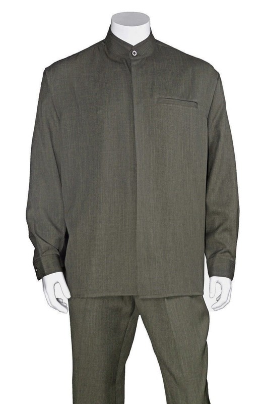Men's Luxurious Mandarin Collar (banded collar) Walking Suit 2-Piece Set #28266 gallery