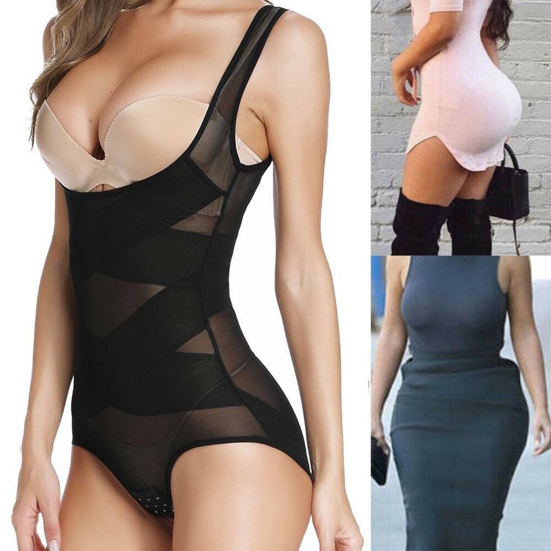 Women Tummy Control Full Body Shaper Seamless Waist Trainer Open Bust Bodysuit