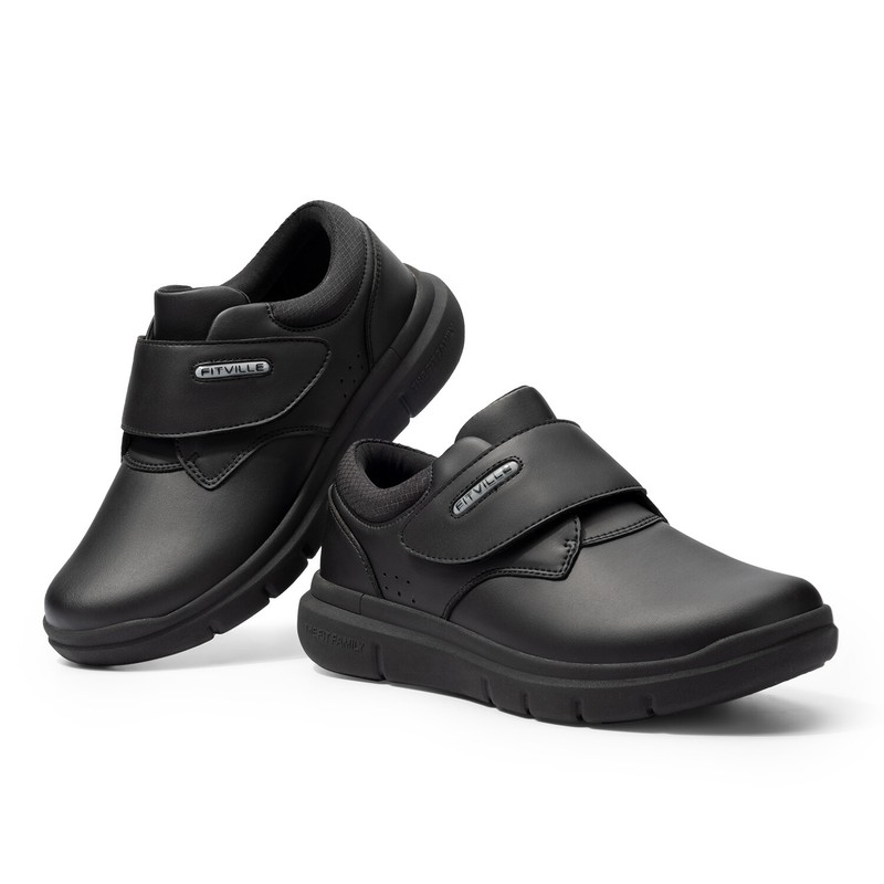 FitVille Mens Diabetic Shoes Extra Wide Leather Walking Shoes for Swollen Feet