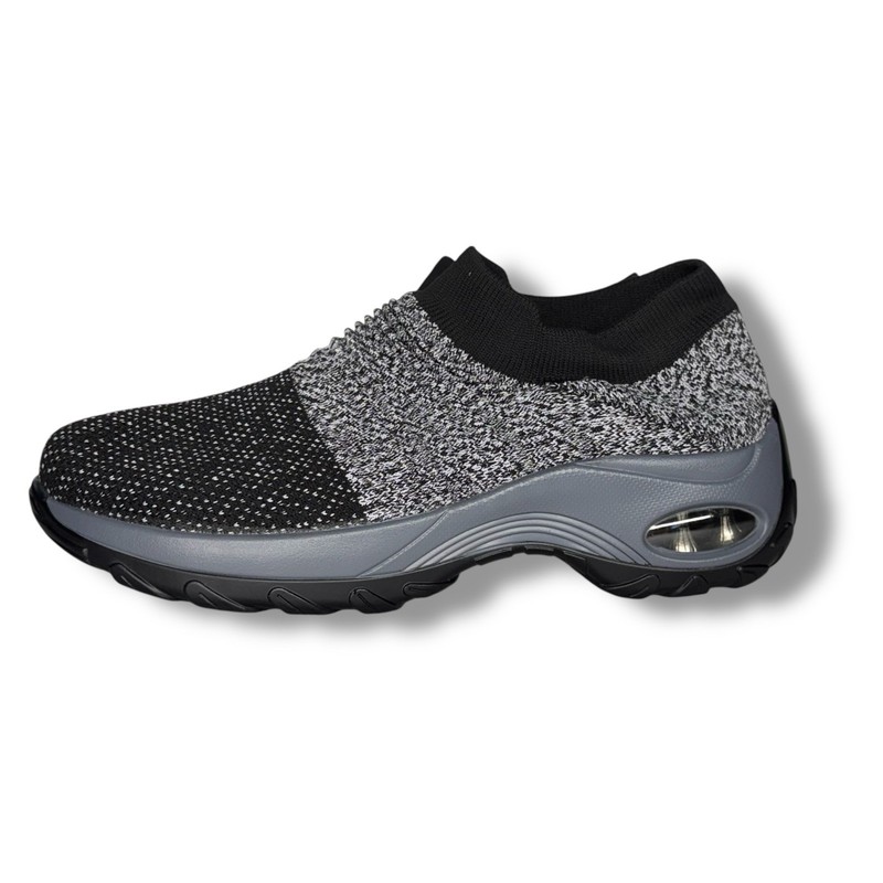 Women Slip On Breathe Mesh Walking Shoes Blk/Gray Comfort Wedge – Sz US 10