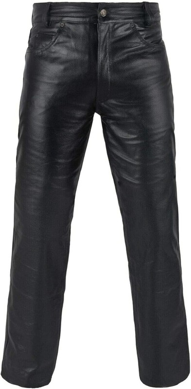 SANJUT,Men’s Motorbike Cowhide Leather Pant 5 Pockets Black Leather Pant Size 34