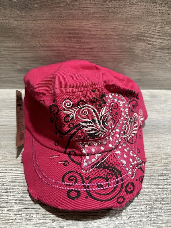 Leader LOGA Women’s Pink Distressed Ribbon Rhinestone Emblem Adjustable Hat New
