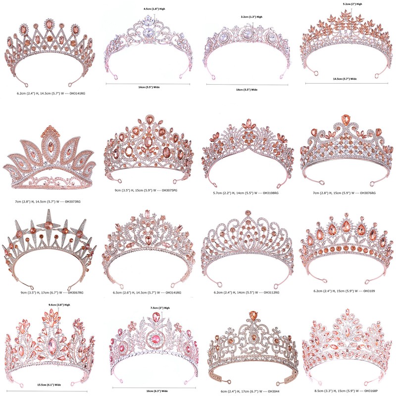 41 Styles Rose Gold Crystal Queen Princess Tiara Crown Wedding Queen For Women